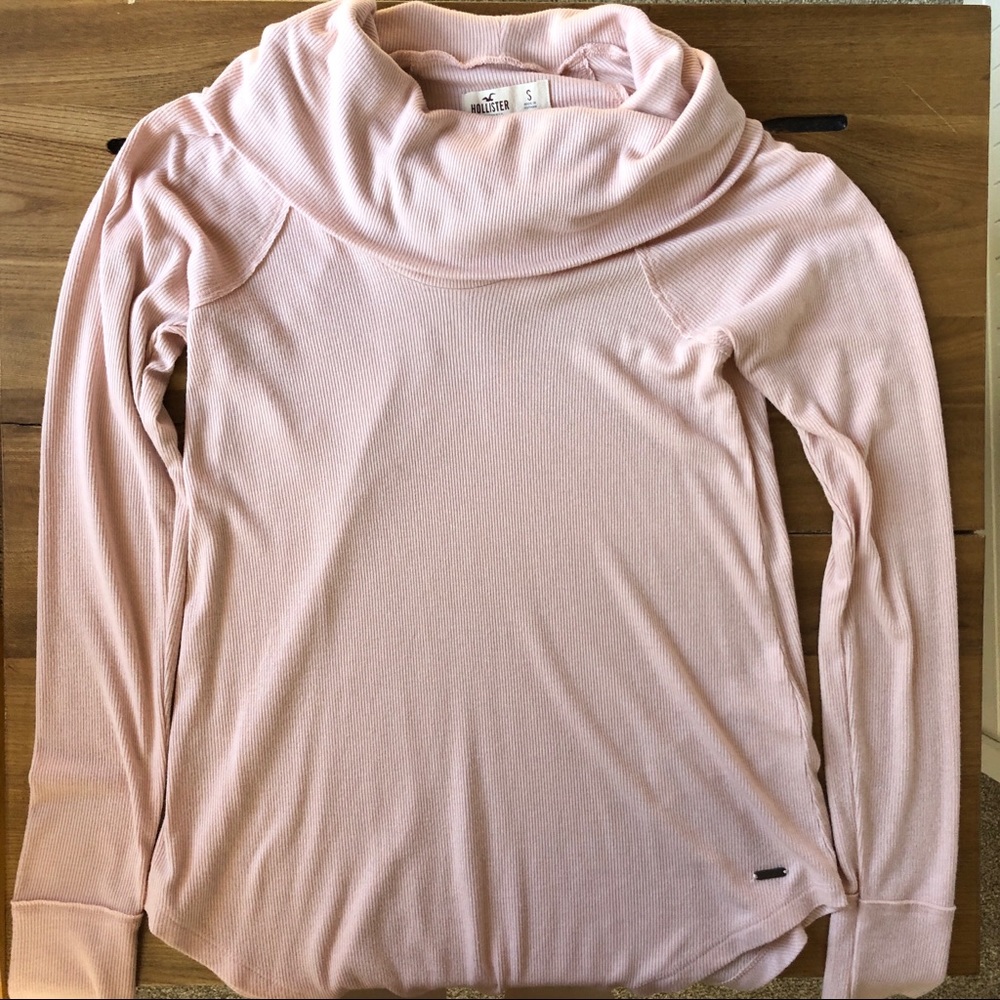 Hollister Ribbed Pink Cowl Neck Long Sleeve
